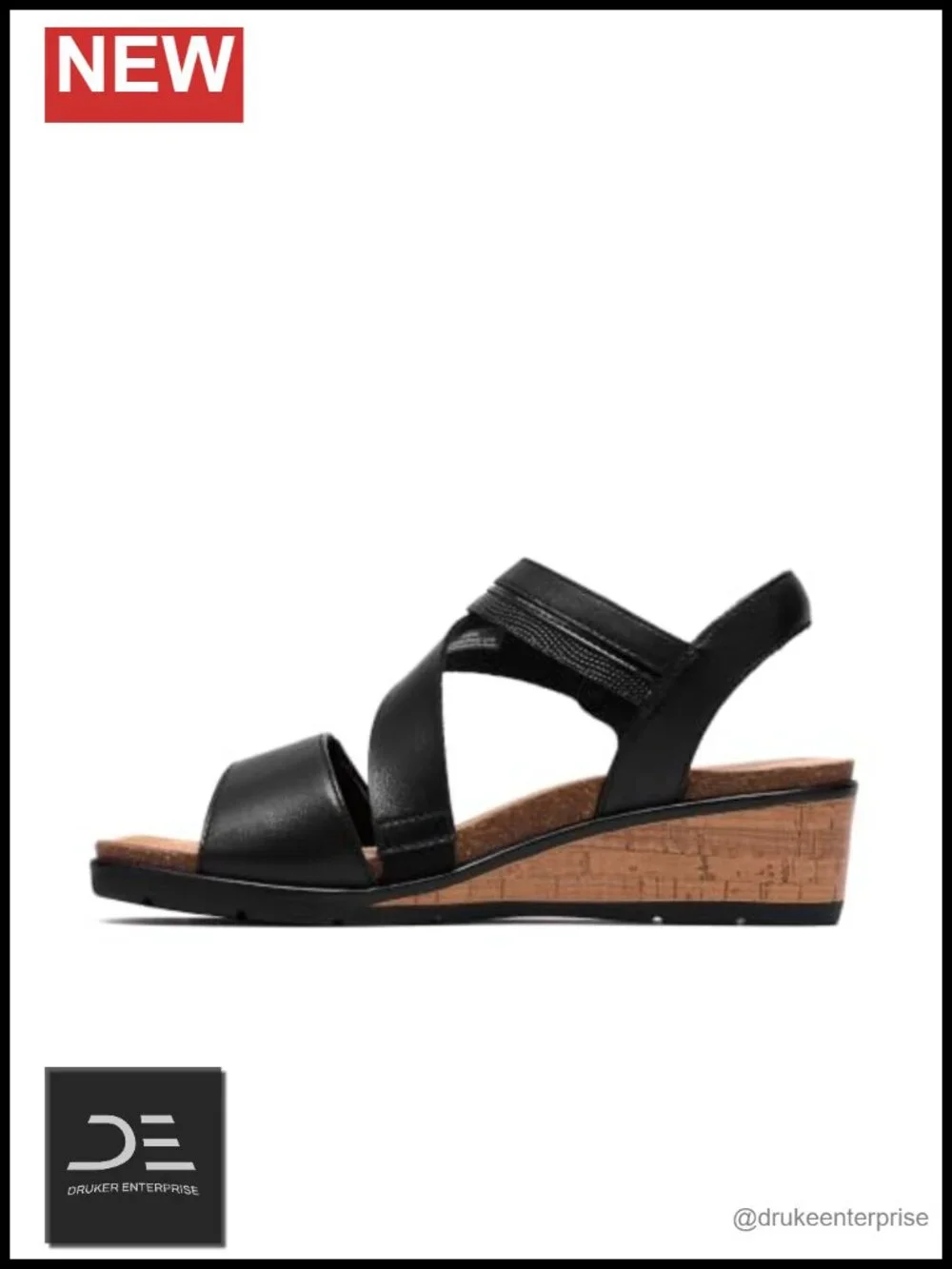 Clarks Women's Kacha Wave Low Wedge Sandals Adjustable Strap Leather